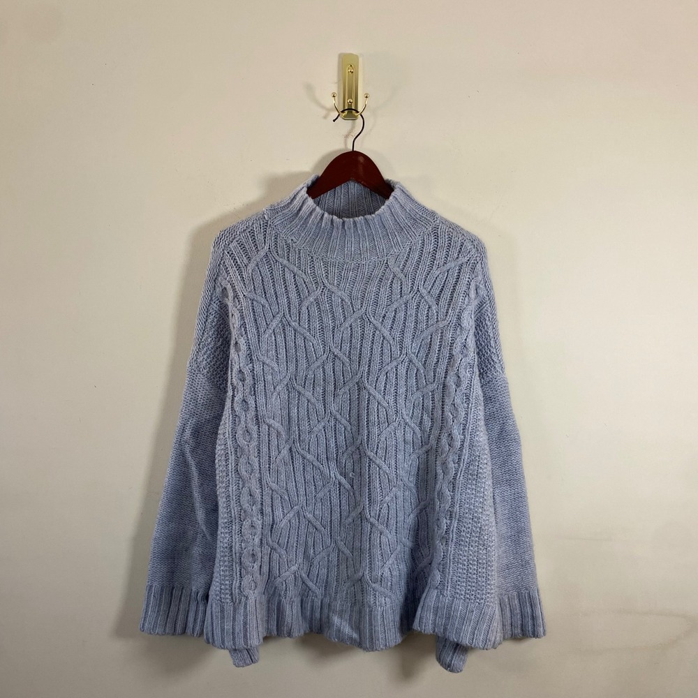 New Directions Cable Knit Turtleneck Sweater Light Blue Gray Size XL Cozy Winter - Picture 1 of 7